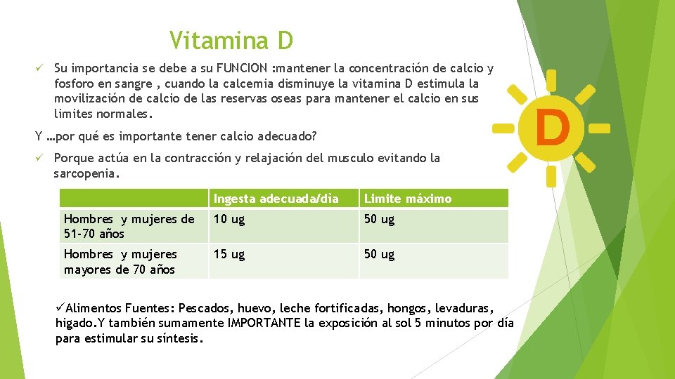 Vitamina D ü Su importancia se debe a su FUNCION : mantener la concentración