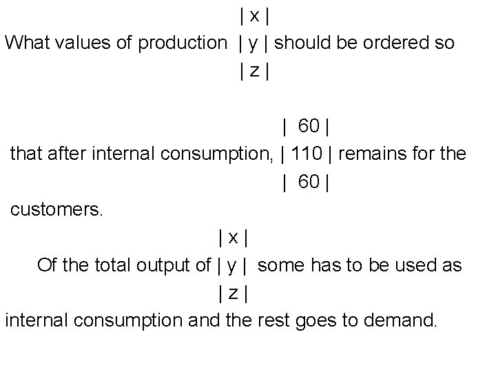 |x| What values of production | y | should be ordered so |z| |