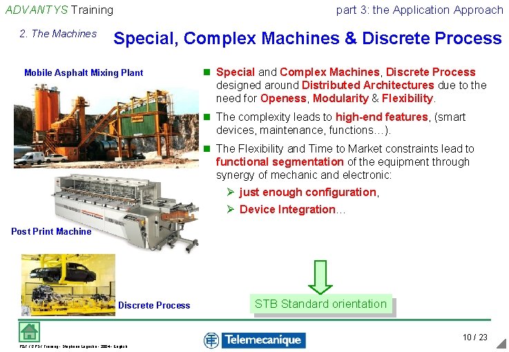 ADVANTYS Training 2. The Machines part 3: the Application Approach Special, Complex Machines & ADVANTYS Training 2. The Machines part 3: the Application Approach Special, Complex Machines &