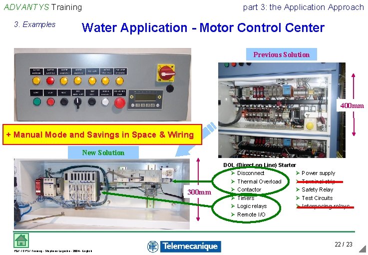 ADVANTYS Training 3. Examples part 3: the Application Approach Water Application - Motor Control ADVANTYS Training 3. Examples part 3: the Application Approach Water Application - Motor Control