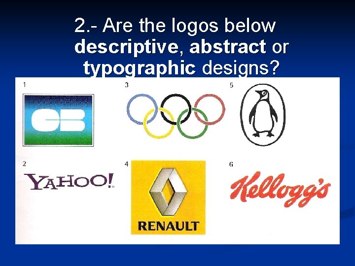 2. - Are the logos below descriptive, abstract or typographic designs? 