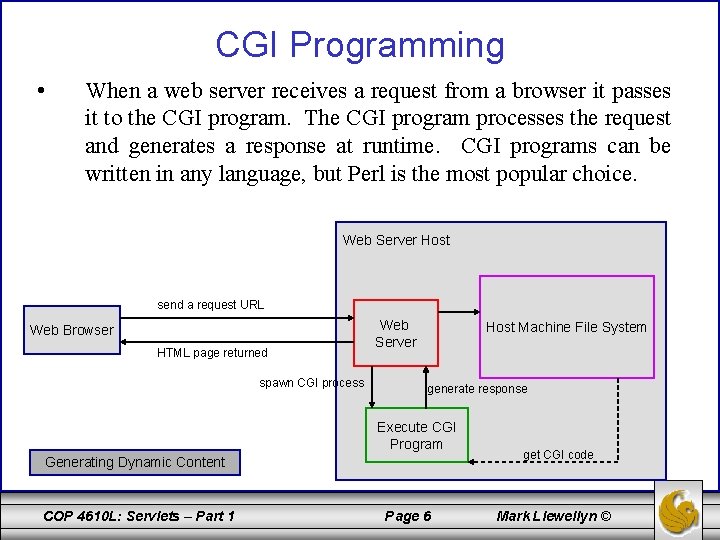 CGI Programming • When a web server receives a request from a browser it