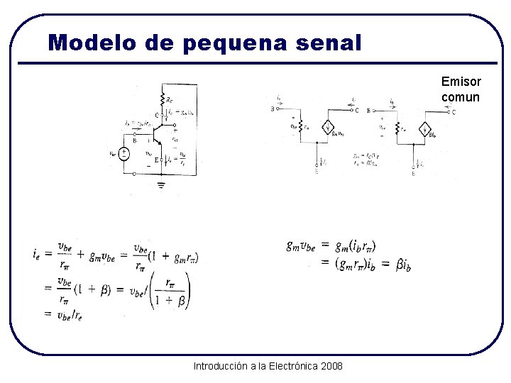 Modelo de pequena senal Emisor comun Introducción a la Electrónica 2008 