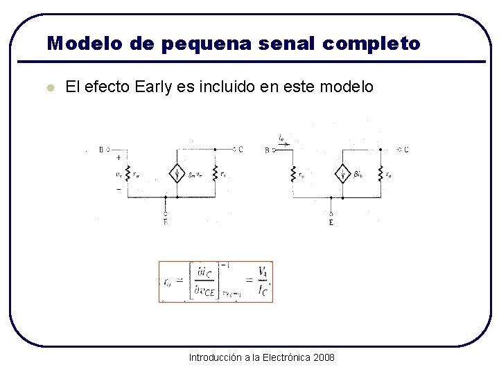 Modelo de pequena senal completo l El efecto Early es incluido en este modelo