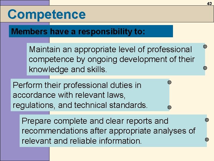 43 Competence Members have a responsibility to: Maintain an appropriate level of professional competence 43 Competence Members have a responsibility to: Maintain an appropriate level of professional competence