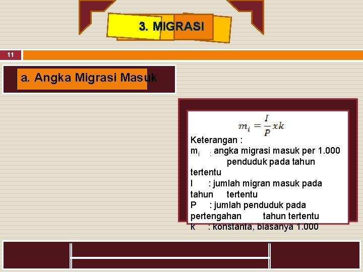 3. MIGRASI 11 a. Angka Migrasi Masuk Keterangan : mi : angka migrasi masuk