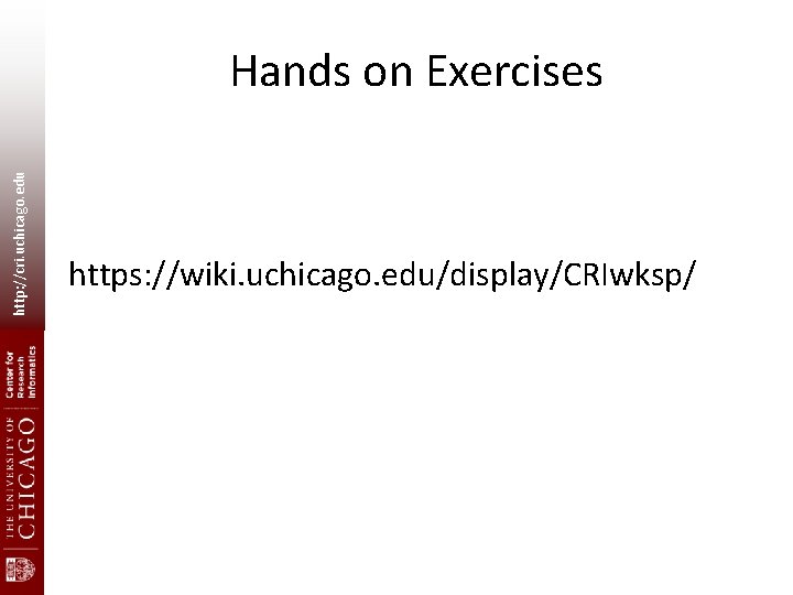 http: //cri. uchicago. edu Hands on Exercises https: //wiki. uchicago. edu/display/CRIwksp/ http: //cri. uchicago. edu Hands on Exercises https: //wiki. uchicago. edu/display/CRIwksp/