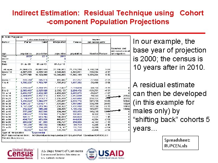 Indirect Estimation: Residual Technique using Cohort -component Population Projections In our example, the base