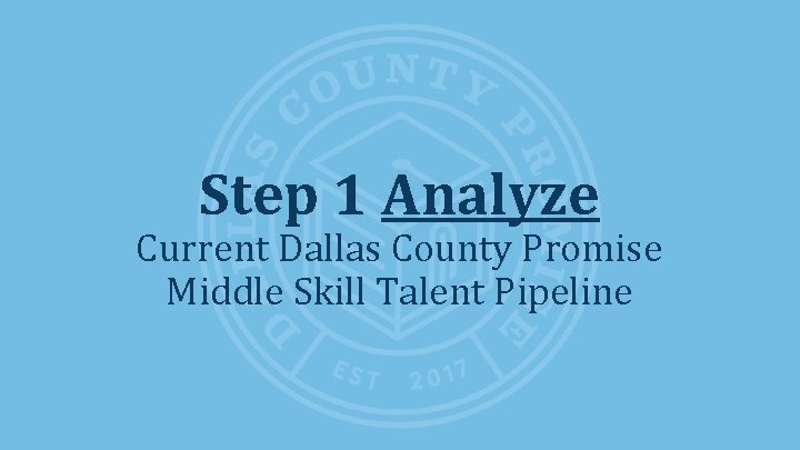 Step 1 Analyze Current Dallas County Promise Middle Skill Talent Pipeline 