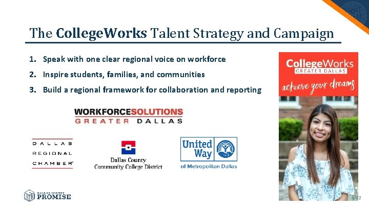 The College. Works Talent Strategy and Campaign 1. Speak with one clear regional voice