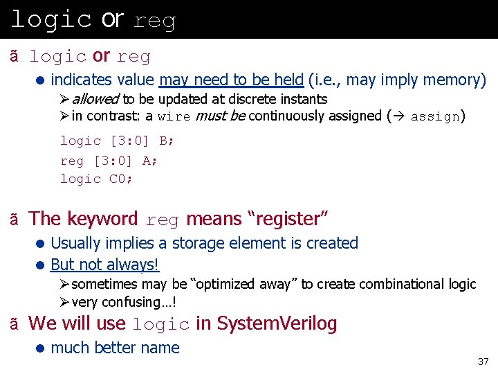 logic or reg ã logic or reg l indicates value may need to be