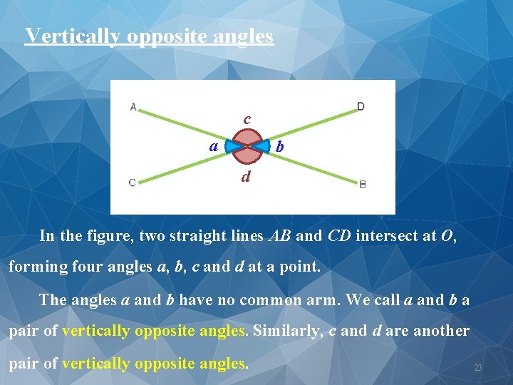 Vertically opposite angles c a b d In the figure, two straight lines AB