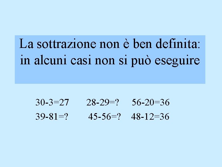 La sottrazione non è ben definita: in alcuni casi non si può eseguire 30