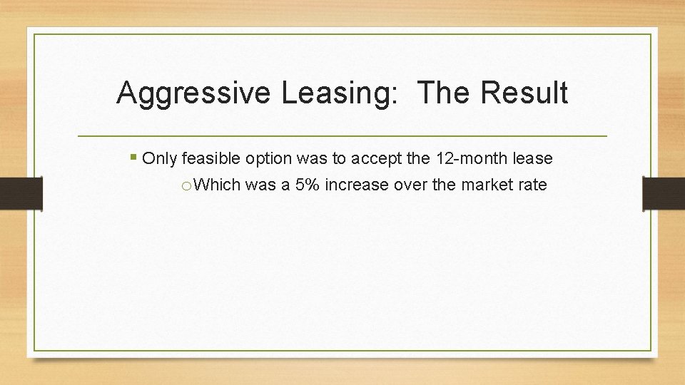 Aggressive Leasing: The Result Only feasible option was to accept the 12 -month lease