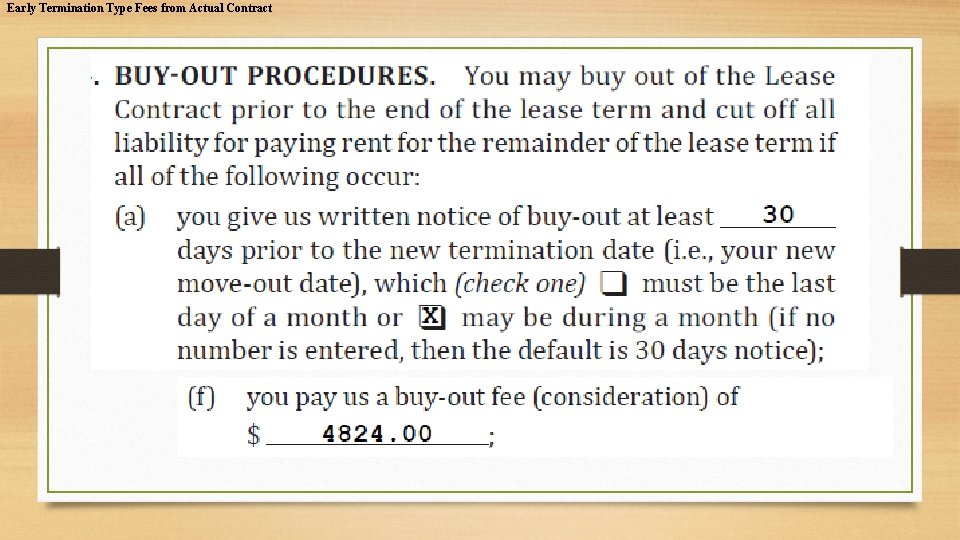 Early Termination Type Fees from Actual Contract 