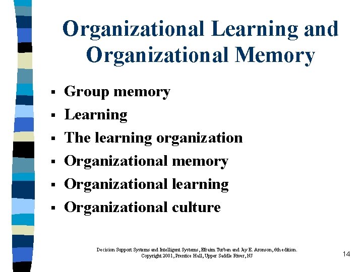 Organizational Learning and Organizational Memory § § § Group memory Learning The learning organization