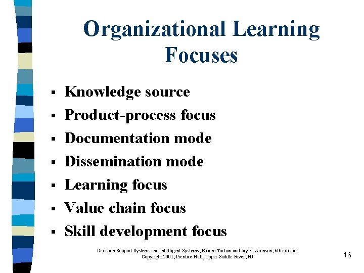 Organizational Learning Focuses § § § § Knowledge source Product-process focus Documentation mode Dissemination