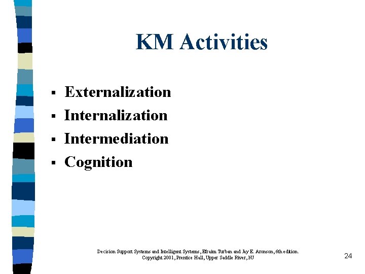 KM Activities § § Externalization Intermediation Cognition Decision Support Systems and Intelligent Systems, Efraim