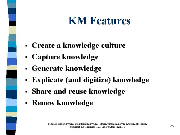 KM Features § § § Create a knowledge culture Capture knowledge Generate knowledge Explicate