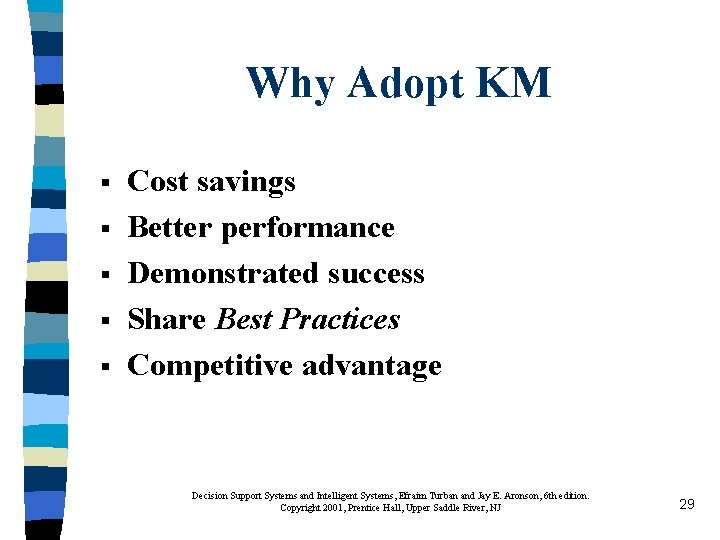 Why Adopt KM § § § Cost savings Better performance Demonstrated success Share Best