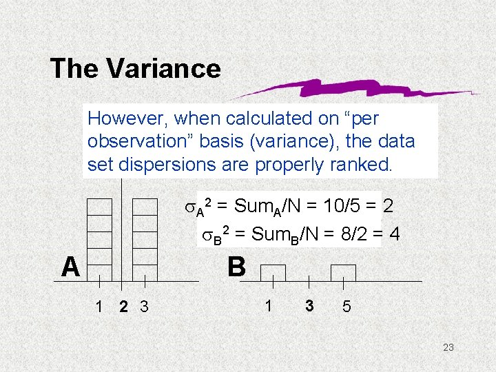 The Variance However, when calculated on “per observation” basis (variance), the data set dispersions