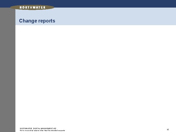 Change reports NORTHWATER CAPITAL MANAGEMENT INC. Not to be used by anyone other than