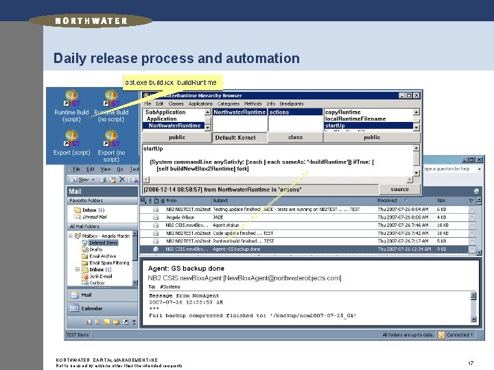 Daily release process and automation NORTHWATER CAPITAL MANAGEMENT INC. Not to be used by