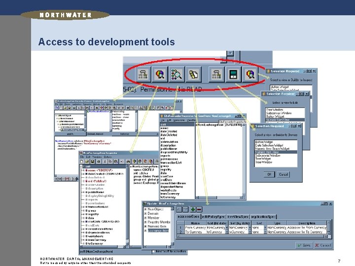 Access to development tools NORTHWATER CAPITAL MANAGEMENT INC. Not to be used by anyone