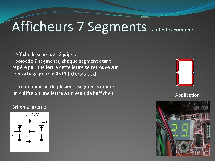 Afficheurs 7 Segments (cathode commune) - Affiche le score des équipes - possède 7