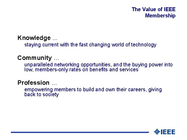 The Value of IEEE Membership Knowledge. . . staying current with the fast changing