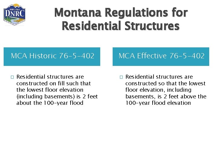 Montana Regulations for Residential Structures MCA Historic 76 -5 -402 � Residential structures are