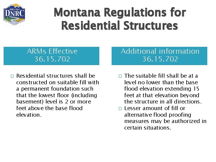 Montana Regulations for Residential Structures ARMs Effective 36. 15. 702 � Residential structures shall