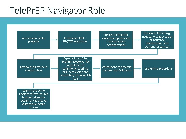 Tele. Pr. EP Navigator Role An overview of the program Preliminary Pr. EP, HIV/STD
