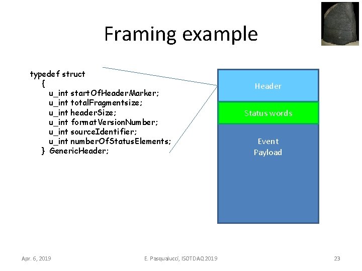 Framing example typedef struct { u_int start. Of. Header. Marker; u_int total. Fragmentsize; u_int