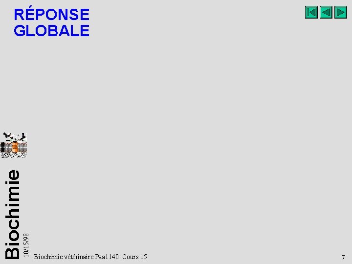 10/15/98 Biochimie RÉPONSE GLOBALE Biochimie vétérinaire Paa 1140 Cours 15 7 