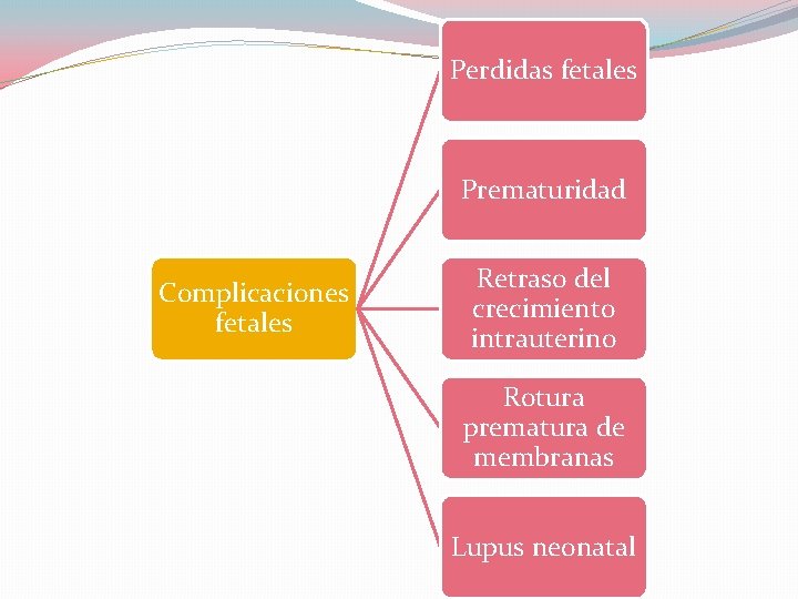Perdidas fetales Prematuridad Complicaciones fetales Retraso del crecimiento intrauterino Rotura prematura de membranas Lupus