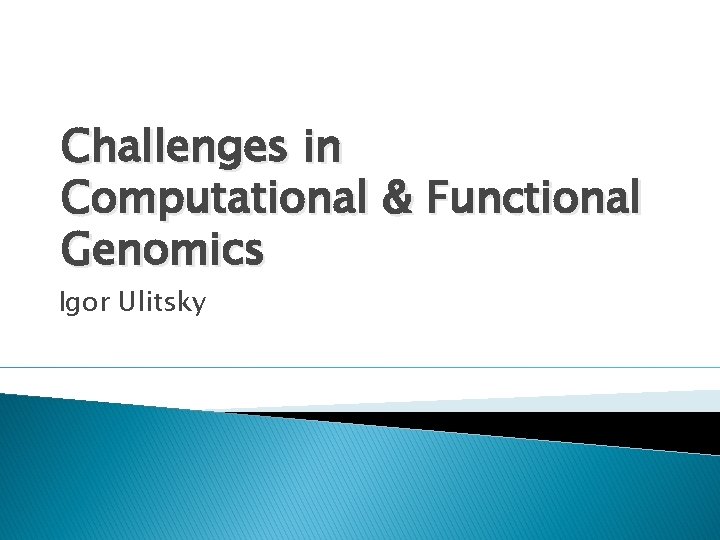 Challenges in Computational & Functional Genomics Igor Ulitsky 