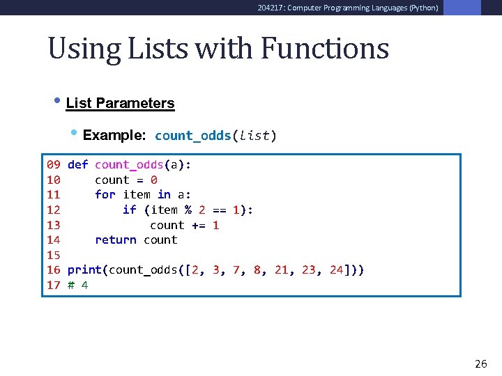 204217 Computer Programming Languages Python Lecture 6 Lists