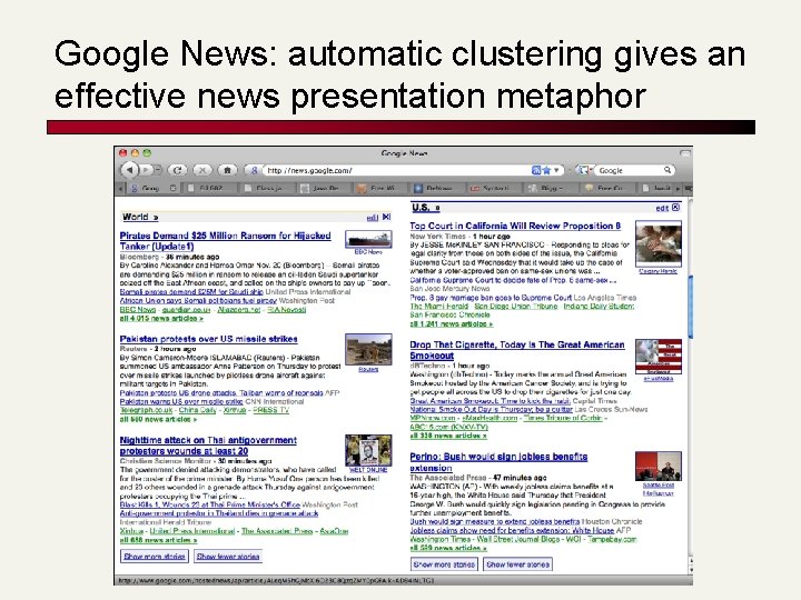 Google News: automatic clustering gives an effective news presentation metaphor 