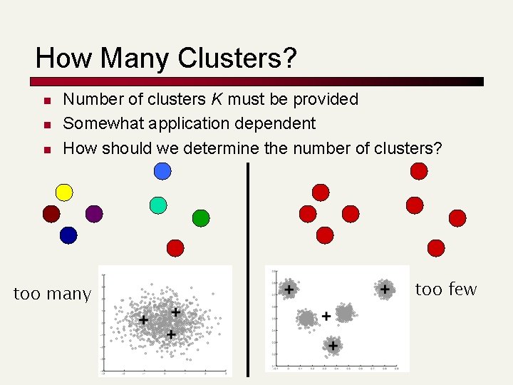 How Many Clusters? n n n Number of clusters K must be provided Somewhat