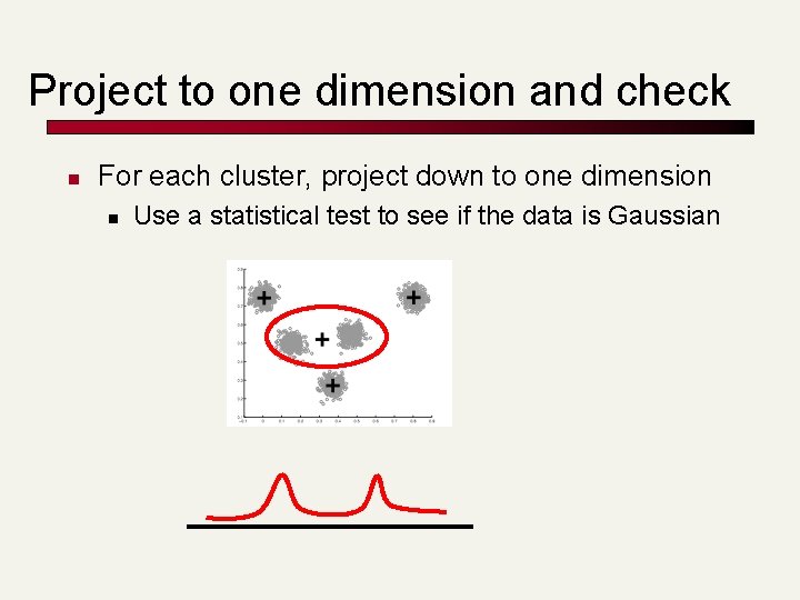 Project to one dimension and check n For each cluster, project down to one