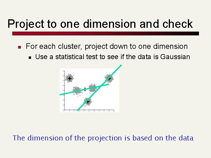 Project to one dimension and check n For each cluster, project down to one