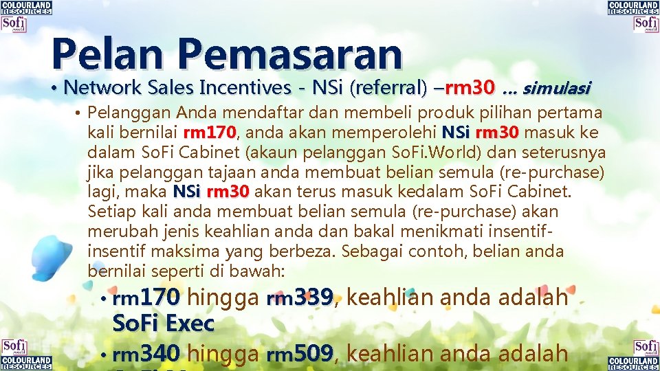 Pelan Pemasaran • Network Sales Incentives - NSi (referral) –rm 30 … simulasi •