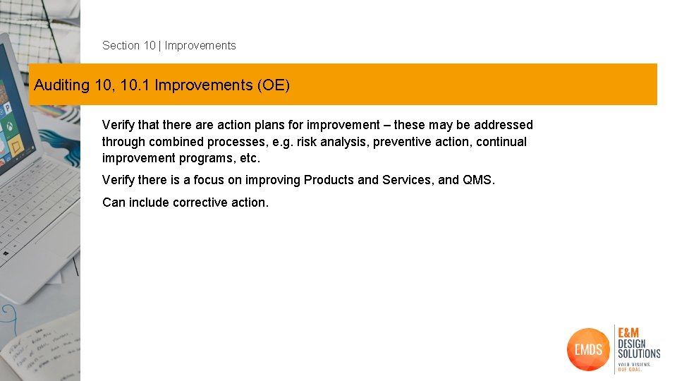 Section 10 | Improvements Auditing 10, 10. 1 Improvements (OE) Verify that there action