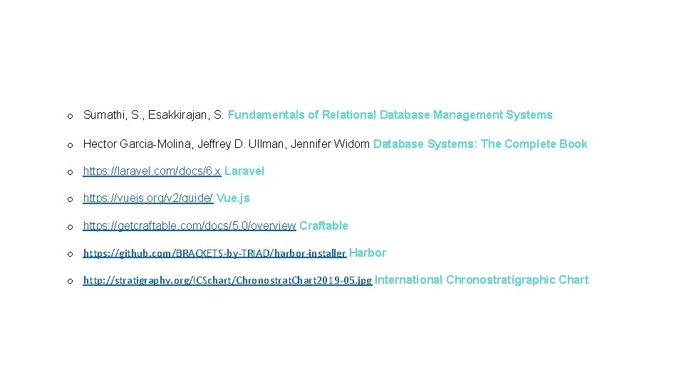 o Sumathi, S. , Esakkirajan, S. Fundamentals of Relational Database Management Systems o Hector