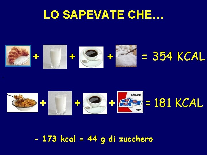 LO SAPEVATE CHE… + + + = 354 KCAL + = 181 KCAL +