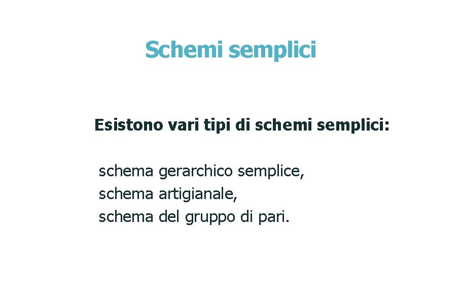 Schemi semplici Esistono vari tipi di schemi semplici: schema gerarchico semplice, schema artigianale, schema