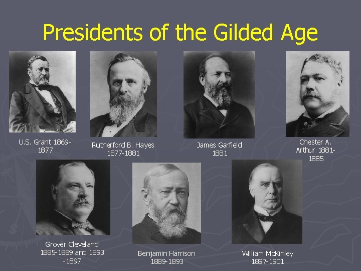 Presidents of the Gilded Age U. S. Grant 18691877 Rutherford B. Hayes 1877 -1881