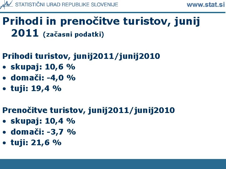 Prihodi in prenočitve turistov, junij 2011 (začasni podatki) Prihodi turistov, junij 2011/junij 2010 •