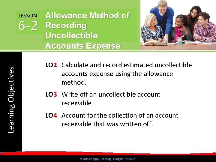 LESSON Learning Objectives 6 -2 Allowance Method of Recording Uncollectible Accounts Expense LO 2
